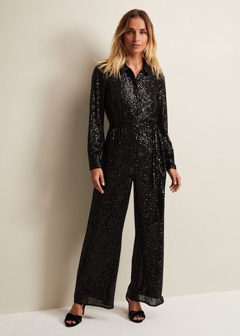 Phase Eight Alessandra Sequin Dress Black USA | 6738094-KM